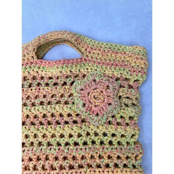 Vintage Handmade Crochet Purse Bag Clutch Rainbow 1970s Mod MCM - Picture 2 of 6